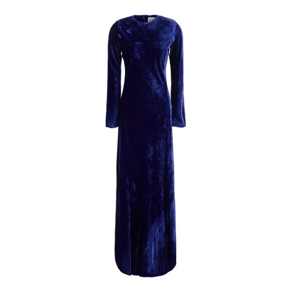 Semicouture Women Long Dress With Long Sleeves In Blue Velvet For Women